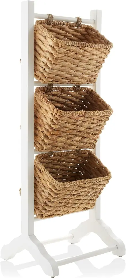 Comfort roh 3 -stupňový podlahový stojan s vodou Hyacinth Storage koše, biele/prírodné - stojan na organizátor pre kúpeľňu