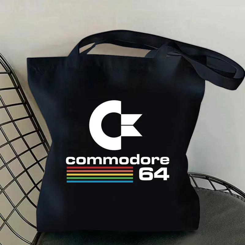 Commodore 64 Tlačové plátno tote taška pre ženy estetické vysokokapacitné nákupné potraviny Opätovne použiteľná škola pre darček pre dievčatá