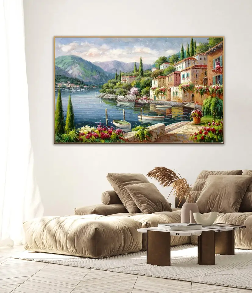 Como Lake Varenna Taliansko Ručne maľované olejomaľby Európska mestská scéna Prírodná scenéria Talianska krajina plátno ručne vyrábané nástenné umenie