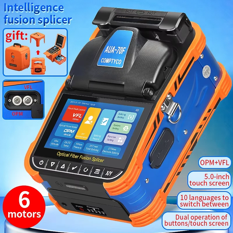 Comptyco Fiber Optic Fusion Splicer AUA-70F 6 Motory Optický jadrový zváračský zostrihový stroj s dotykovými súpravami nástrojov VFL OPM