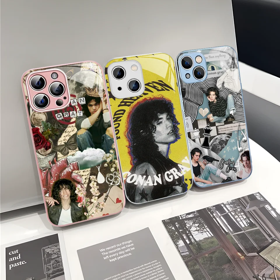 Conan Singer G-Gray Puzdový puzdro Temperované sklo pre iPhone 14 13 12 11 Pro Mini xs Max 14Plus x XS XR kryt