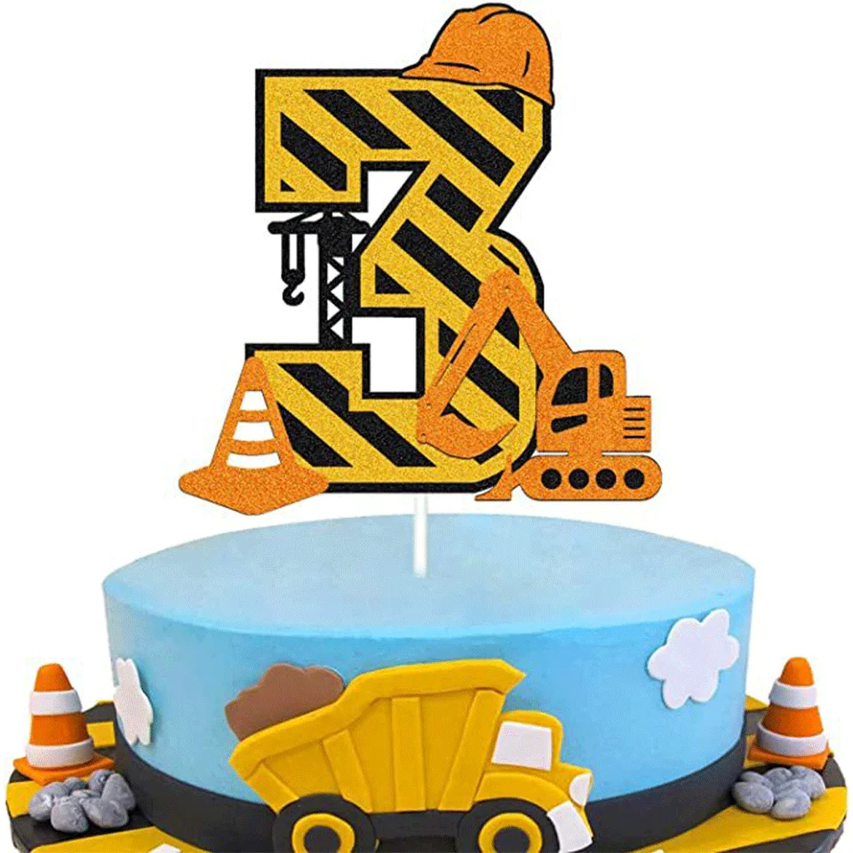 Construction Excavator 1 2 3 4. narodeninové torty Toppers Decor Durgging Machine Balón Balón chlapec Engineering Party Dodávky