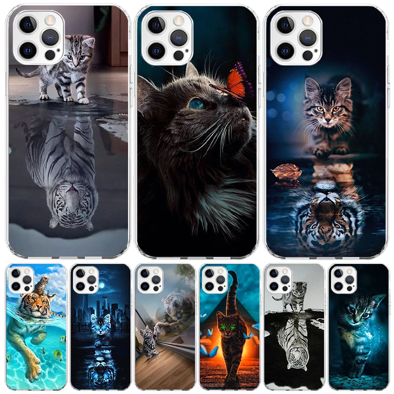Cool Animal Big Cat Tiger Tiger puzdro pre Apple iPhone 11 12 13 Mini 14 15 16 Pro Max 7 Plus xs XR SE Art Prispôsobené Coque Capa