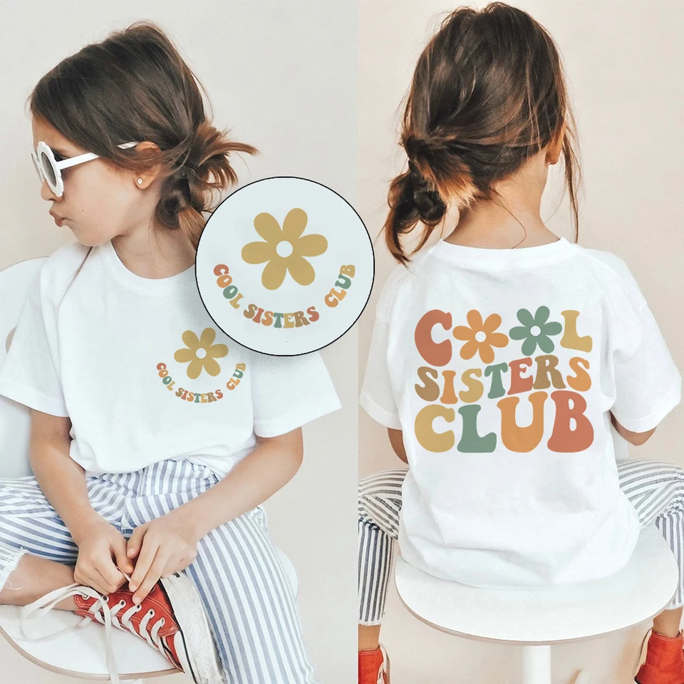 Cool Big Sister Club Print Girls Dievčatá detské oznámenie Tričko povýšené na veľké sesterské oblečenie Kids súrodenecký outfit Girl Top Top