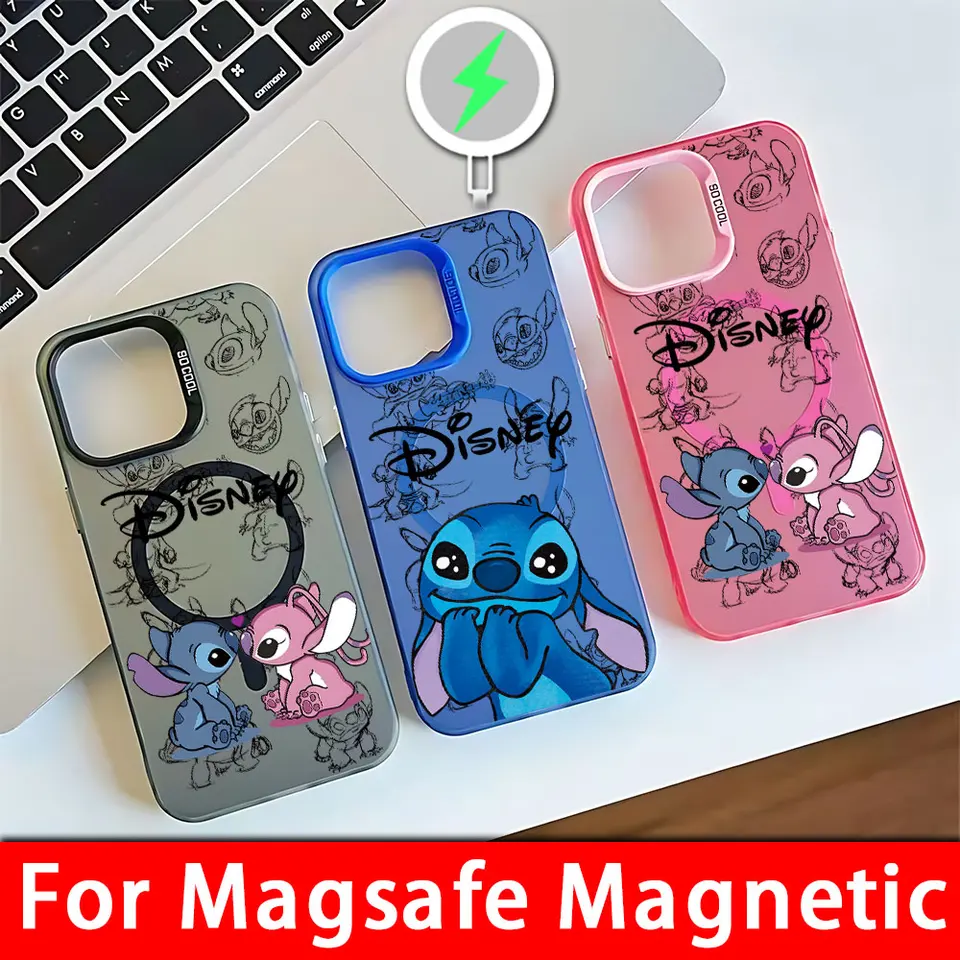 Cool Cartoon Stitch Disneys Magsafe Magnetic Case pre Samsung S25 S24 S23 S22 S21 S20 Fe Plus Ultra 5G Soft Silver Plated Cover