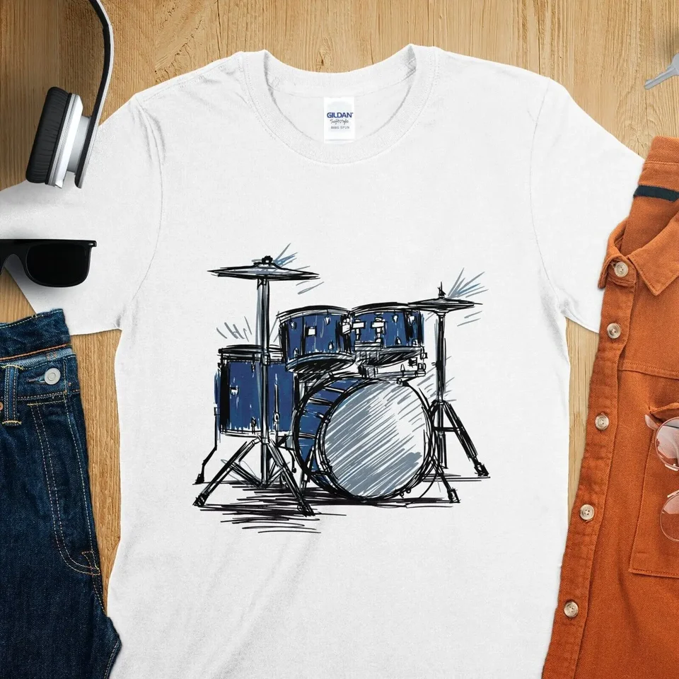Cool Drum Set Sketch Art Unique Music Lover Gift Tee Trendy Musician Tričko