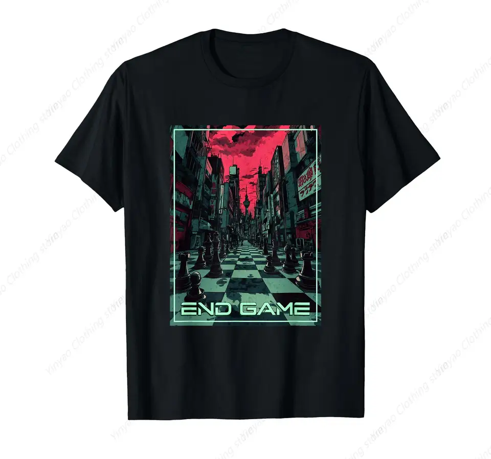 Cool Fashion Pánska košeľa koncová hra Cyberpunk Dystopia City Chess Tričko Čisté bavlnené oblečenie