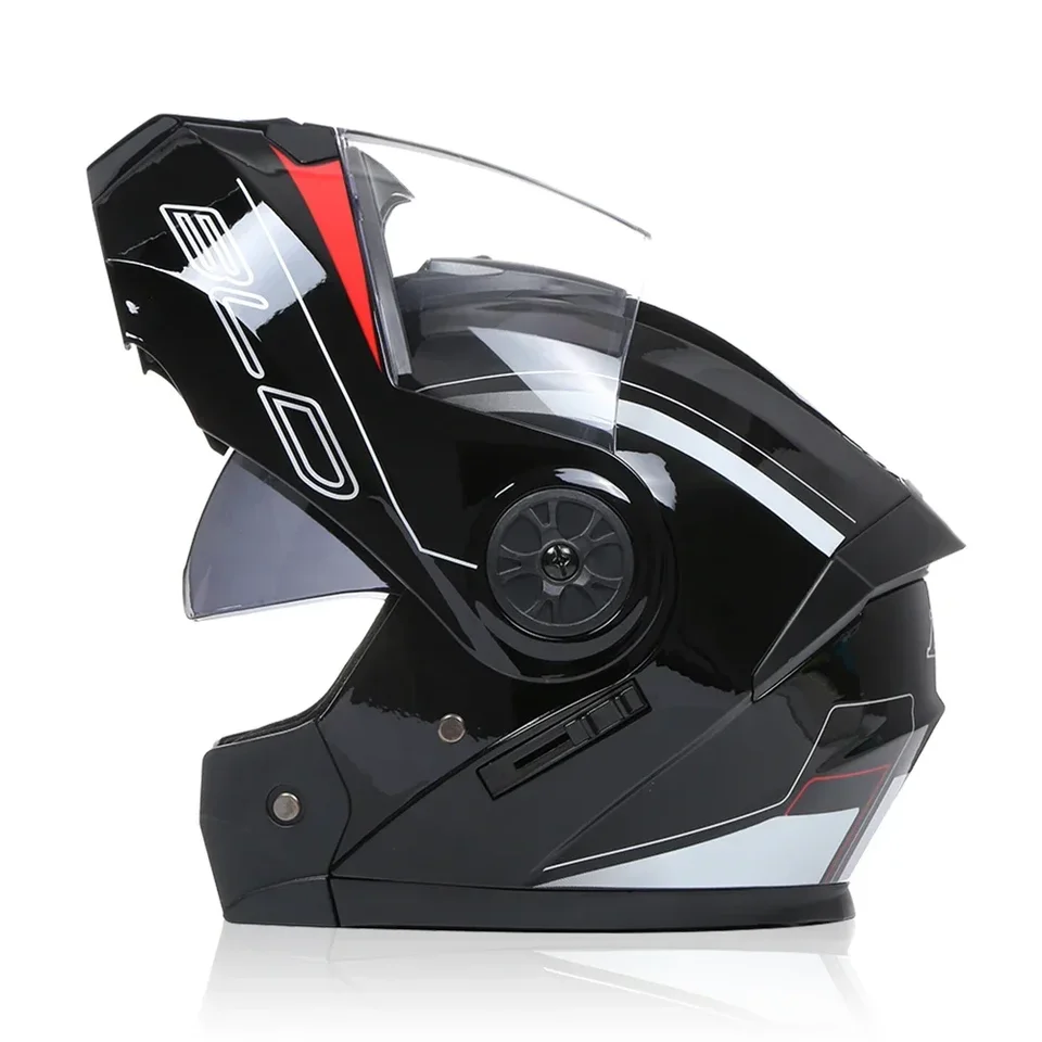 Cool Modular Glossy Black Dual Lens Men Dámske motocykle Vyklopujú prilbu s vnútorným slnečným priezor