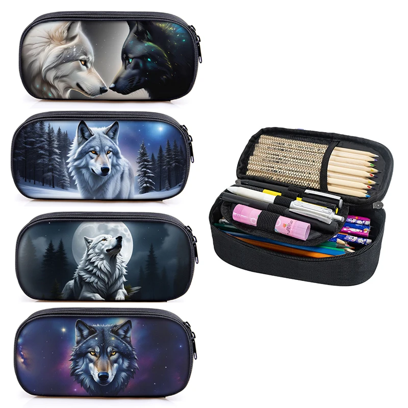 Cool Moon and Howling Wolf tlač ceruzka vrecko Dámske Kozmetické prípady pre cestovanie tínedžeri módne ceruzka Box School Darček