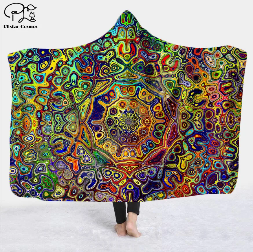 Cool psychedelic Graffiti postava s kapucňou prikrývka dospelých farebné dieťa Sherpa fleece Nositeľné prikrývky mikrovlákna C-029
