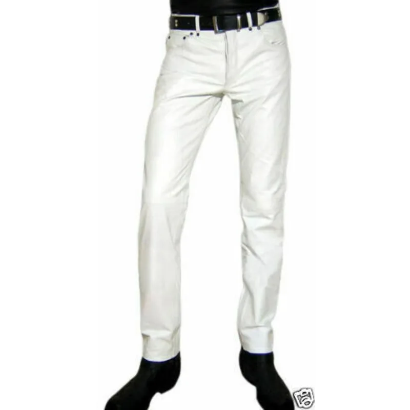 Cool Pánsky formálny autentický jahňací lambkin Pure Leather Pant Biele zimné nosenie nohavíc