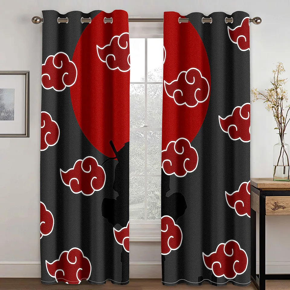 Cool Red Rodarne priaznivé oblaky čierne pozadie tlačené okenné záclony obývacia izba Spálne závesy polyester handrič
