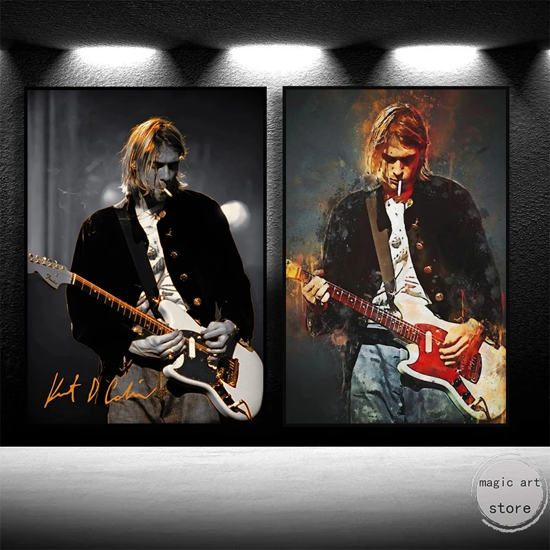 Cool Retro Singer Kurt Cobain Rock Band Music Singer Art Art Plagáty Guitar Canvas maľba nástenné výtlačky Obrázok pre miestnosť