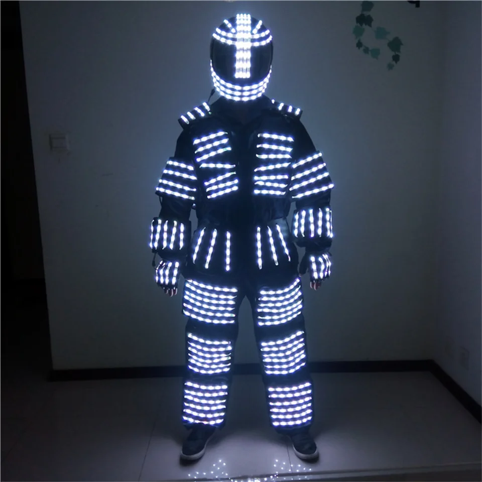 Cool RGB LASERMAN LED robotické kostýmy Oblek maska ​​DJ Club projektor Stange Dance Show Lights Luminous Performance Ruka
