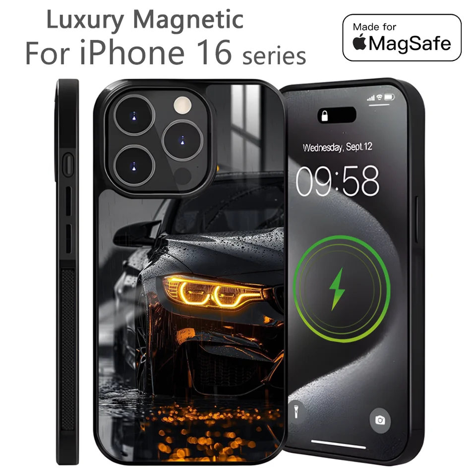 Cool Supercar-B-BMW Puzdro pre iPhone 16 15 14 13 12 11 Pro Max Plus Mini magnetic Magsafe Wireless Cover