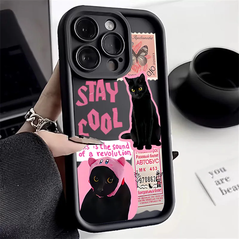 Cool čierna mačka mäkký silikónový puzdro pre iPhone 16 15 14 13 12 11 Pro Max 12 13 Mini xr xs x 7 8 plus SE2 SOCPORPOPTPROUS