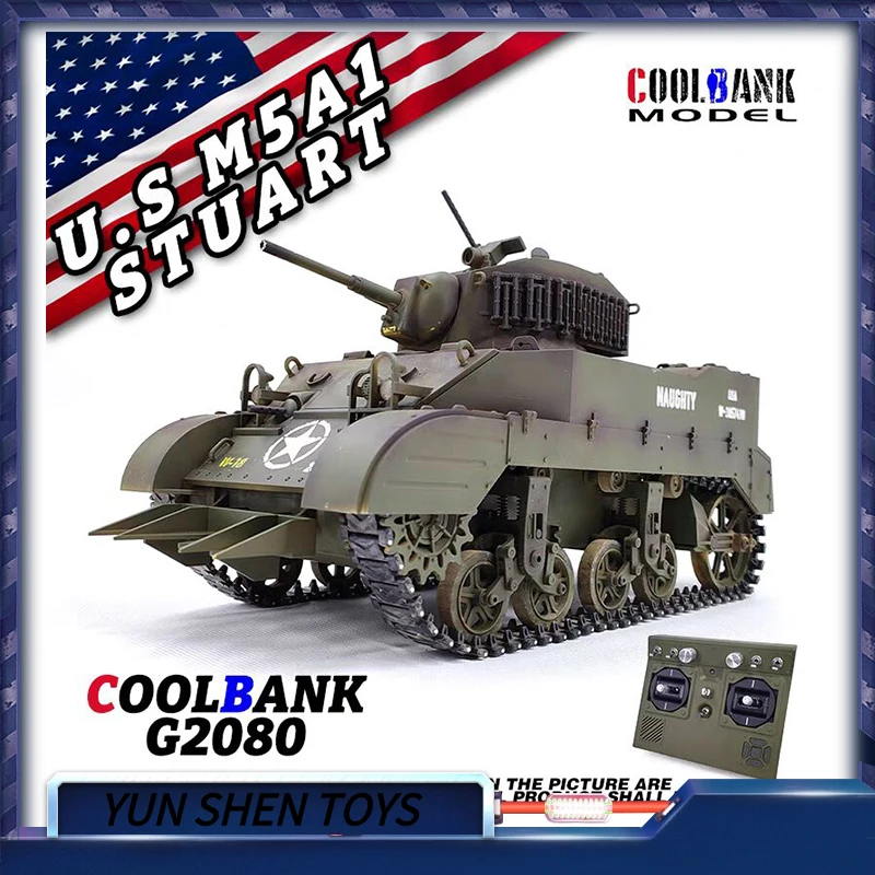 Coolbank Stuart M5A1 Elektrický diaľkový ovládací tank simulácie vojenský model Hračka 360 ° Rotovanie detských hračiek Darček