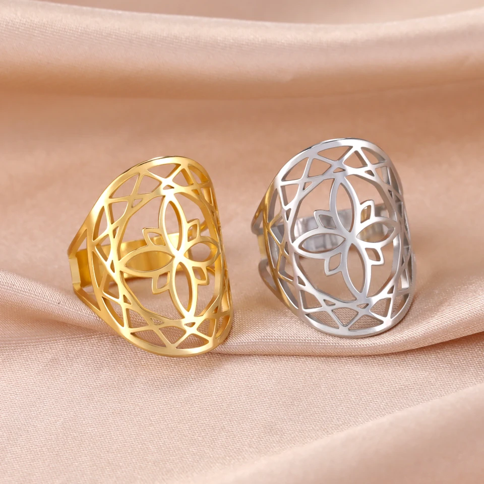 Cooltime Fashion čarodejnica KONT MEN RINGS NEJSKÁDNE OCELE Nastaviteľné geometrické kvetinové prstene prsteň pre ženy darček k šperkom