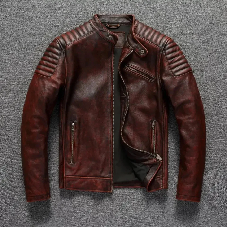 COPERSIAN PÁNSKÁ SVOJA LINUINÁLNA BANDE PRÍRODNÁ COWHIDE Lovec Retro Motocykel Spring Jesenné pánske oblečenie