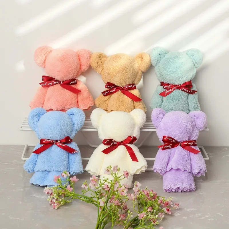 Coral Velvet Bear Tvar uteráka s darčekovou taškou tvárou vrecia uterák pre bábätká Domáci večierok svadobné narodeniny darčeky pre matku priateľ darček darček