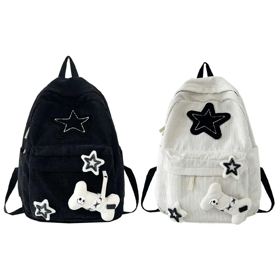 Corduroy batohy pre dámske japonské estetické vysoké školy Schoolbags veľké kapacity hviezdny vzor Rucksnack študenti roztomilé Mochilas