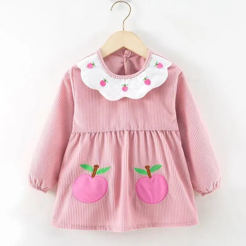 Corduroy dieťa kŕmenie podbradlia princezná čipka detské veci deti s dlhým rukávom Art Smock Anti-Dirty Dinning zástera s vreckom pre novorodencov