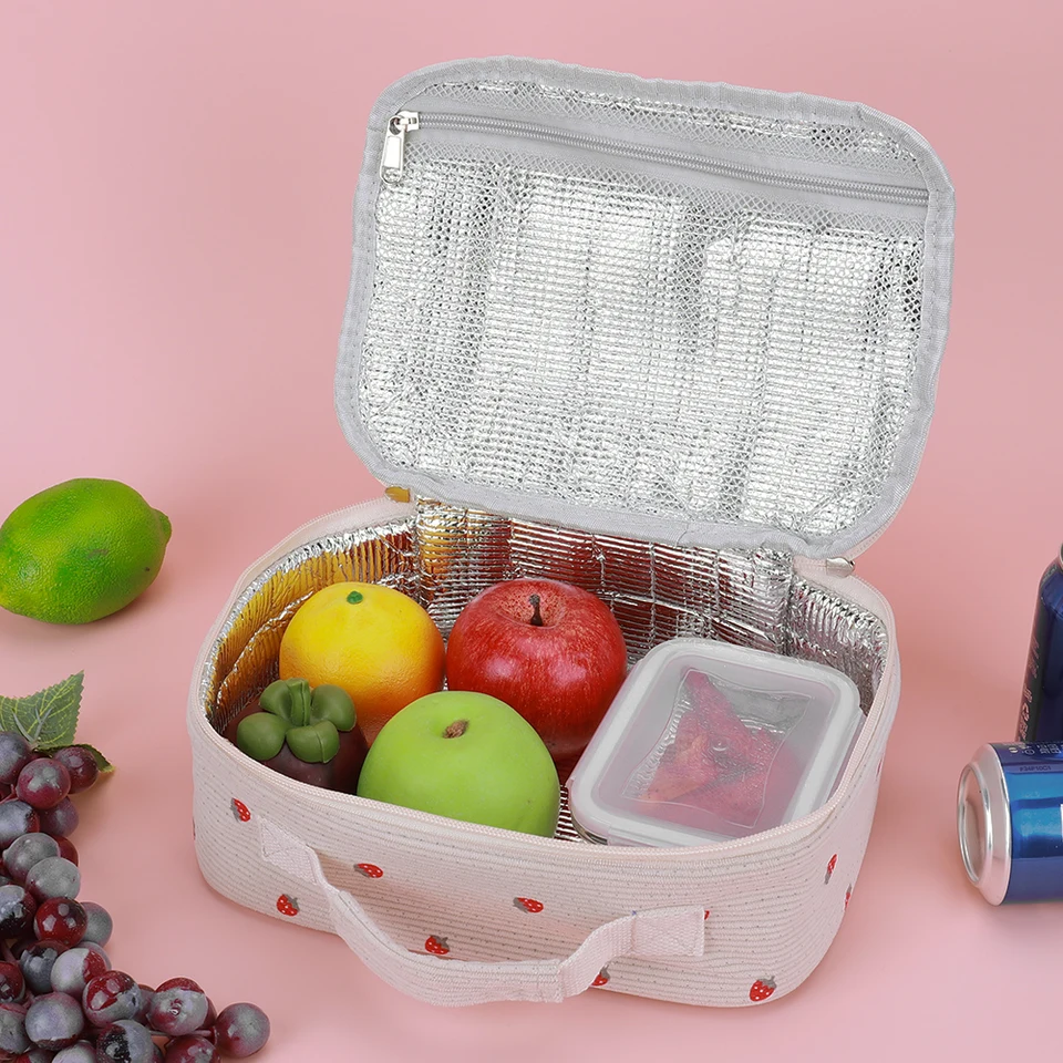 Corduroy Izolovaný obedový taška pre dievčatá Ženy Strawberry School obed s chladičom obedový obed Case pre prácu
