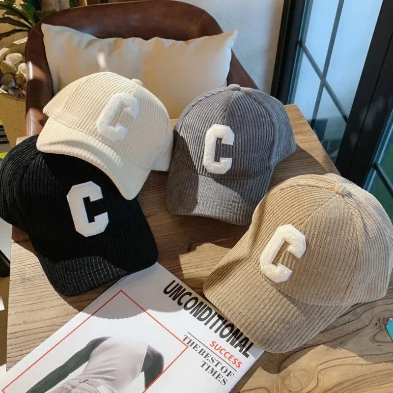 Corduroy Letter C Autumn Zimná baseballová čiapka Men ženy Spevnené farebné copytail športový klobúk nastaviteľný unisex hip hop otca Trucker Caps
