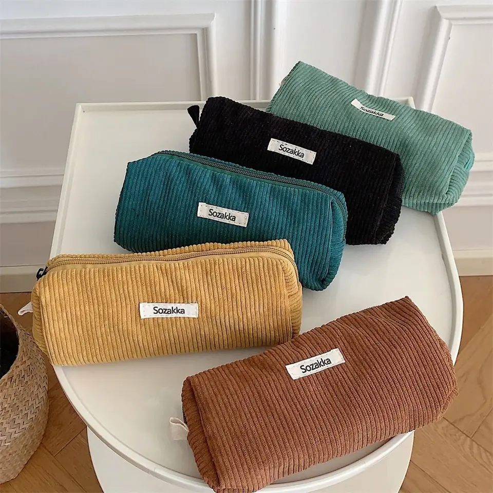 Corduroy Puzdro pre veľkú kapacitu zipsové puzdro ceruzka ceruzka Retro štýl viacúčelové kancelárske potrubie SKLADOVÉ SPOLOČNOSŤ
