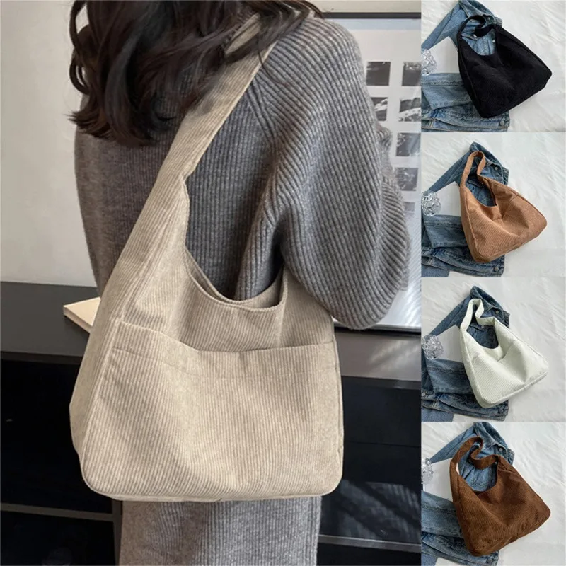 Corduroy Ramery Bags 2024 Dámske módne voľný čas v štýle College Shopper Shopper Multi-Pocket Veľká kapacita dizajnérske kabelky Totes Tašky
