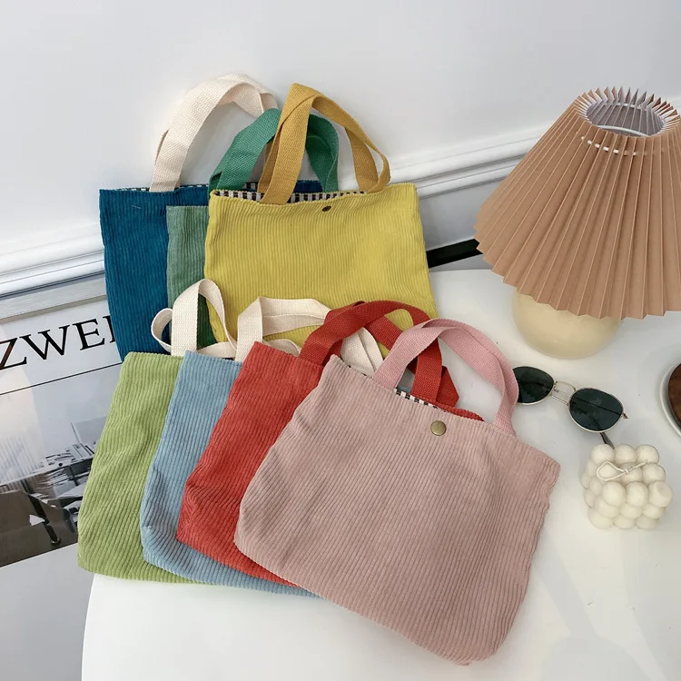 Corduroy Tote Bag Dámske ramenné taška Eco Tkanina nakupujúci vrecko Vinobranie ženské dievčatá Prenosná kabelka opakovane použiteľné plážové úložné vrecká ruky
