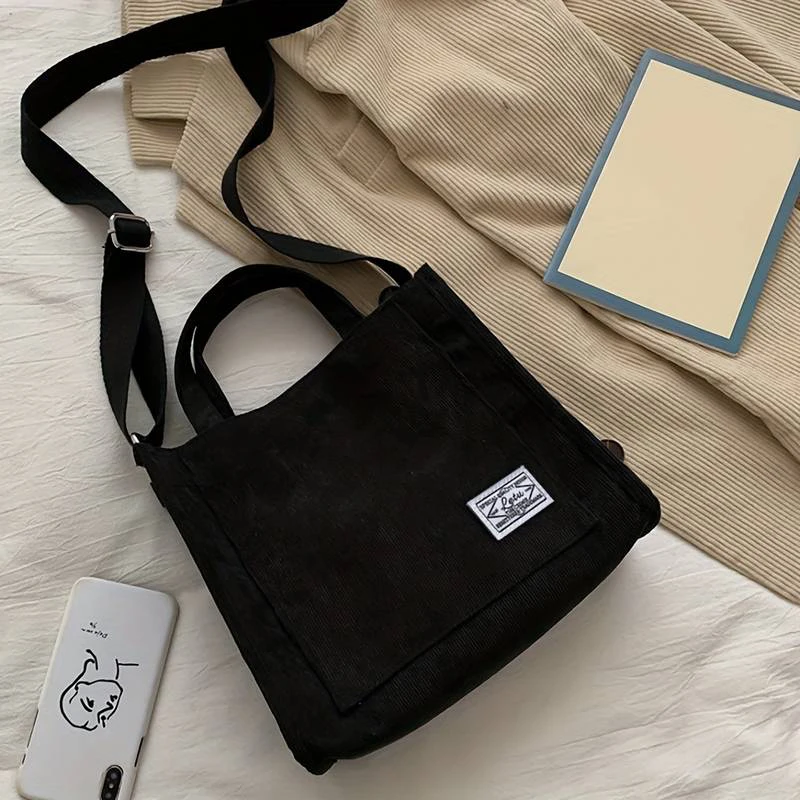 Corduroy Tote Bag pre ženy, retro pruhovaná taška