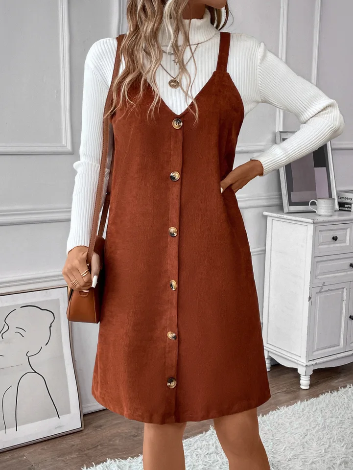 Corduroy V-Neck Gomes predné mini popruhy, európske a americké