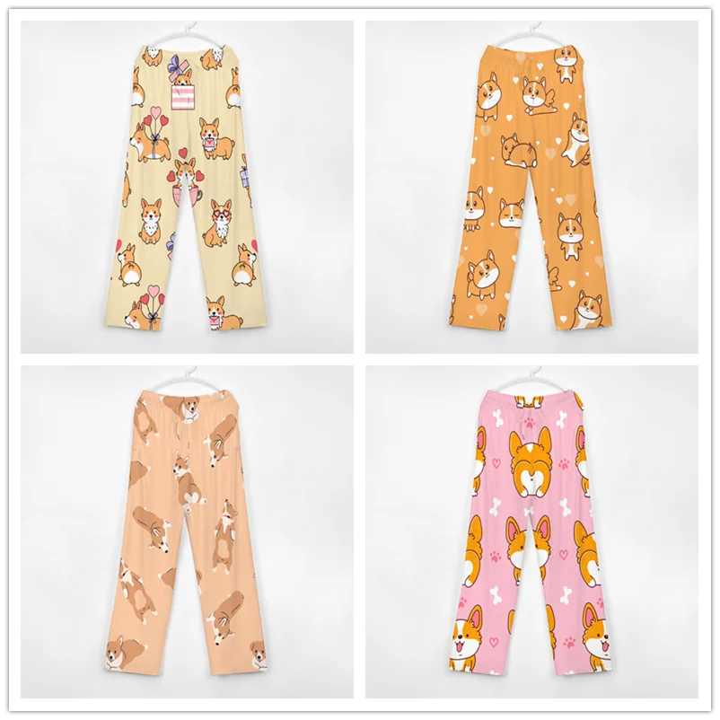 Corgi vzor roztomilé pyžamové nohavice pánske dámske salóniky nohavice super mäkké unisex spánkové pyžamové spodky s vreckami šnúrky