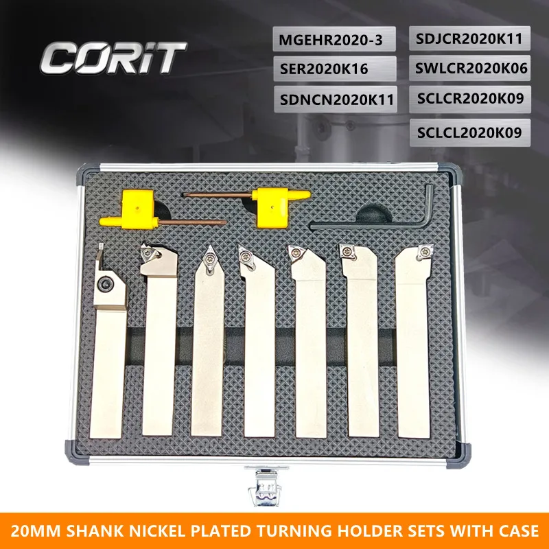 Corit 7sets 20 mm drieku na držiak na sústruženie CNC sústruženia s vložkami a kľúcmi kľúcmi náradím v prípade, že je nastavený nástroj na otáčanie