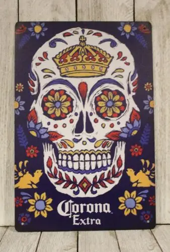 Corona Tin Sign Metal Skull logo pivní bar mexická reštaurácia vintage štýl Ad c