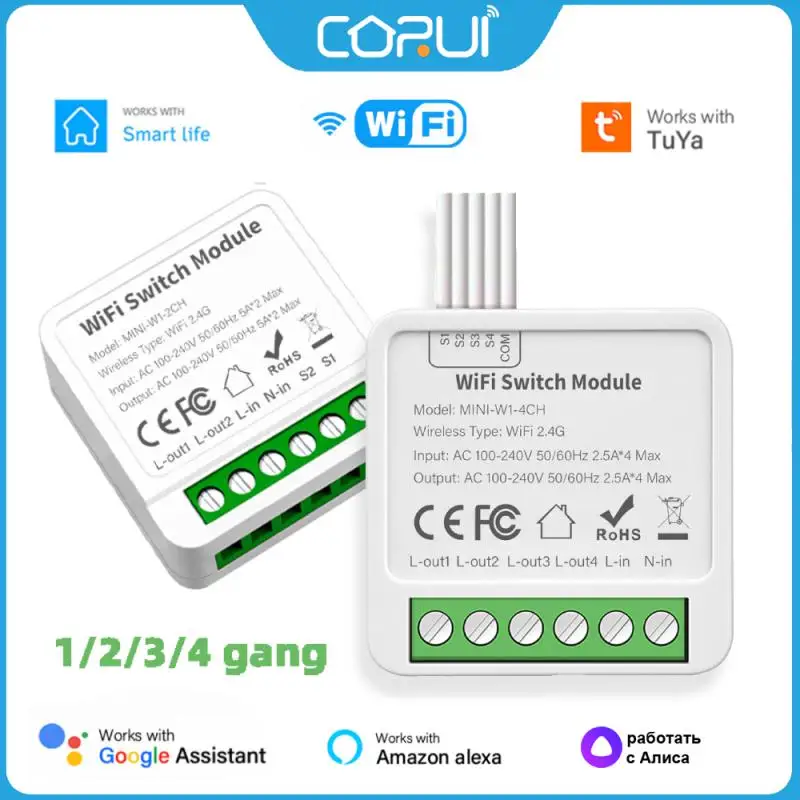 Corui Tuya WiFi Smart Switch Modul Smart Life 1/2/3/4 Gang 2 Way Control Switch Podpora Alexa Google Home Alice Voice Control