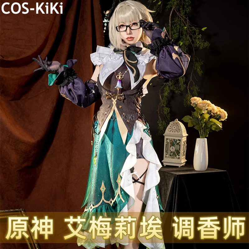 Cos-kiki genshin dopad emilie perfumérový herný oblek elegantné šaty Jednotné cosplay kostýmy Halloween Party rola hre outfit Women