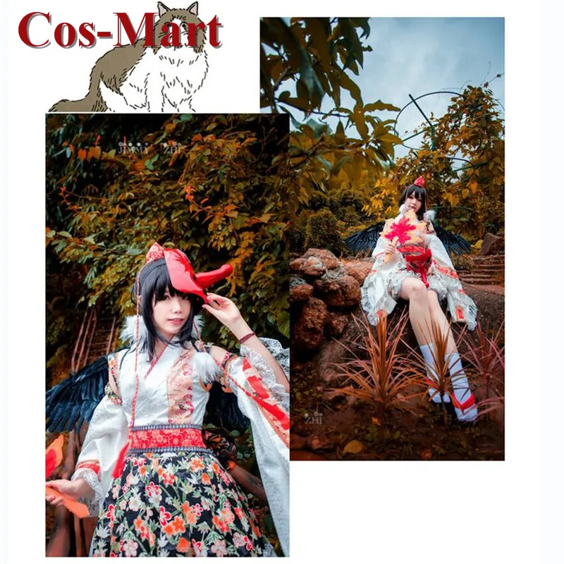 Cos-Mart Game Touhou Project Syameimaru Aya Cosplay kostým roztomilý tlačený kimono oblek ženská rola Play oblečenie na mieru