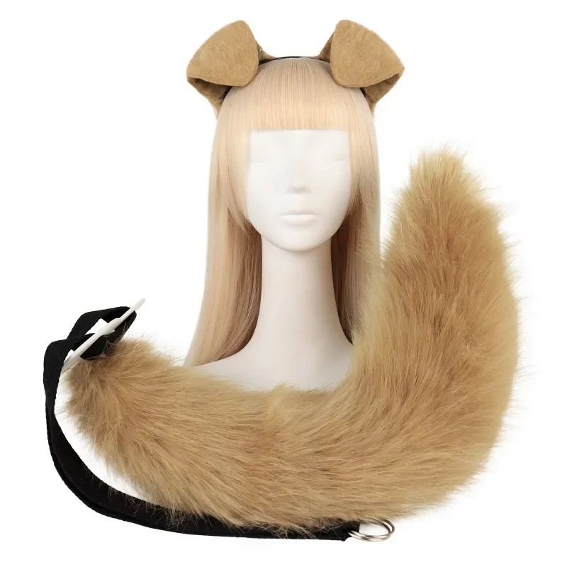 Cos plyšové psie chvostové sety psie uší čelenka a faux kožušinový chvost pre Halloween Party Cosplay rekvizity výstavné postavy kostýmové rekvizity