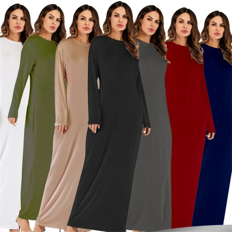 Cosbao 7Color s dlhým rukávom Abaya Turkish Dubaj pre ženy moslimské šaty Solid Modal kaftan Arabské tradičné islamské oblečenie S-2XL