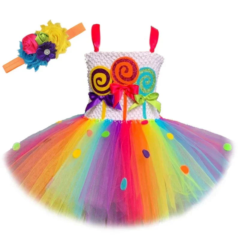 Cosdea Dievčatá Dúha Dúha Candy Tutu šaty Lollipop Halloween Kostýmy pre deti dievča Candyland Party