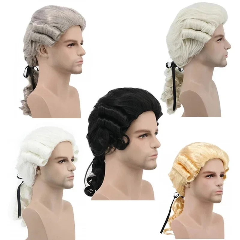 Cosdea Gray White Black Lawyer sudca barokový kučeravý mužský kostým parochne deluxe historický Halloween dlhý syntetický cosplay wig wi wi wi