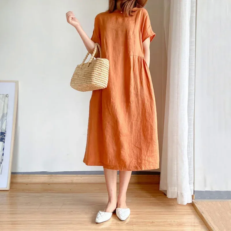 Cosdea Kórejské módy Ženy s krátkym rukávom Krátke rukávy Spevné jednoduché M-4XL retro bavlna a ľanový priedušný voľný čas voľný lež