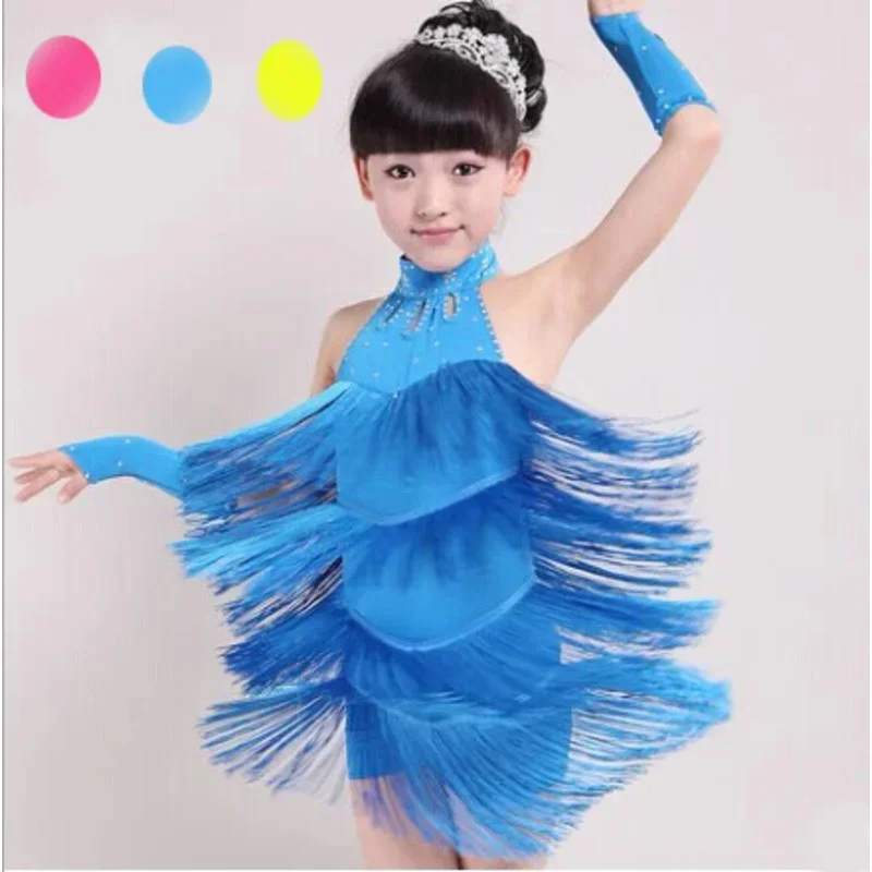 Cosdea New 110 cm-170 cm Kids Fringe Ballroom Samba Dress Ballroom Tango Dance Šaty pre dievčatá