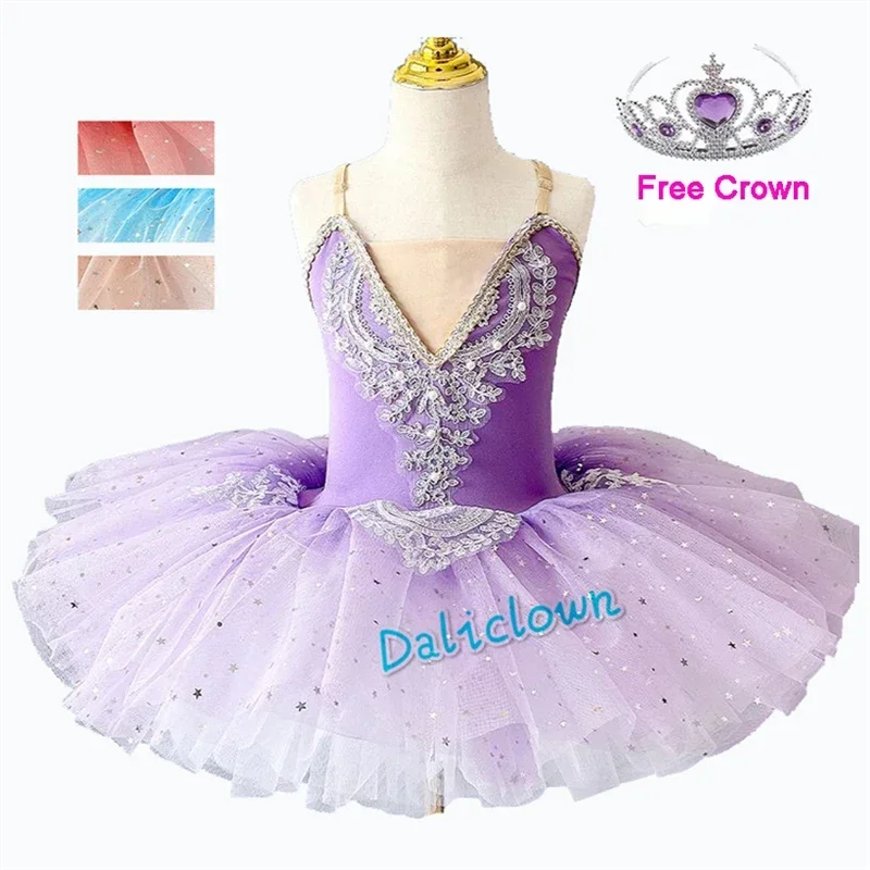 Cosjie Sequin Stars Profesionálny balet tutu pre dievčatá labuť jazero balerína palacinka Tutu Balet Dress Detský tanečný kostým tutu pin
