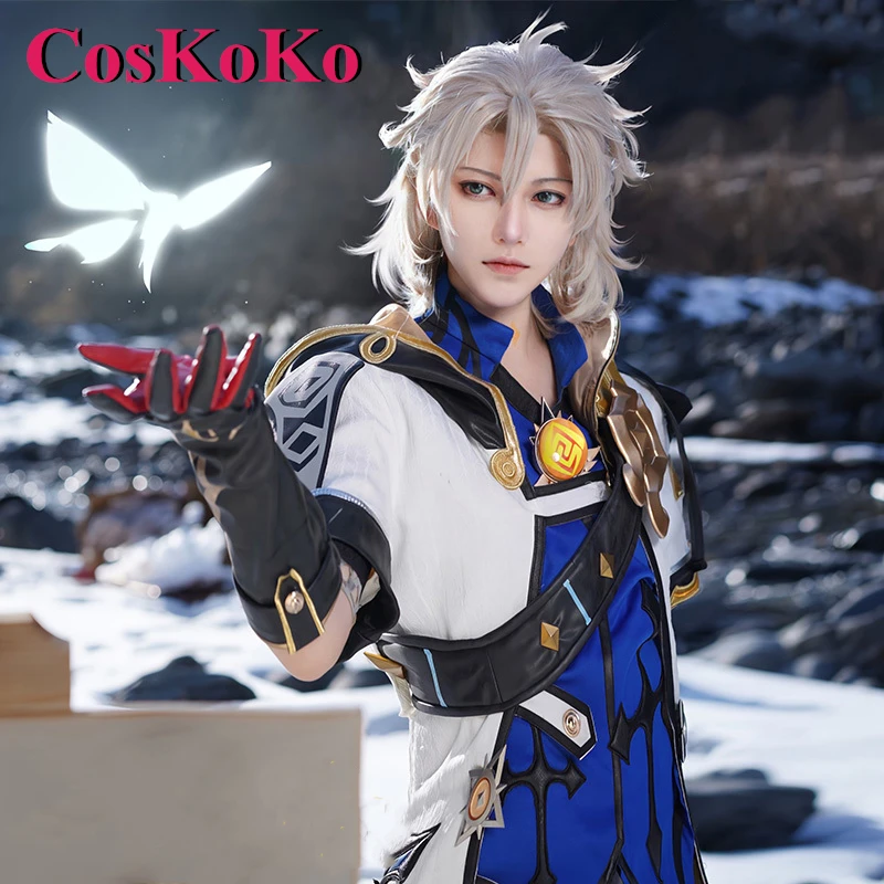 Coskoko albedo cosplay anime hra genshin dopad kostýmy pekná módna bitka uniforma mužov Halloween Party rola hre odev
