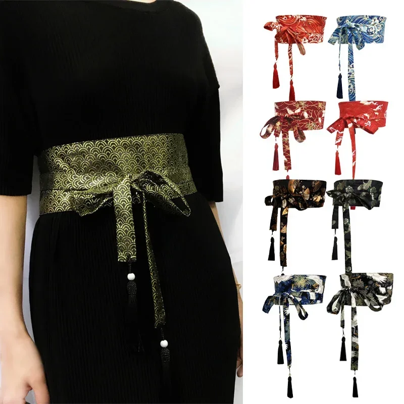 Coslan 15cm široký korzet japonský tradičný kimono opasok Ženy Zlatý pásový pás Čínsky hanfu šaty pás Yukata Crane Haori
