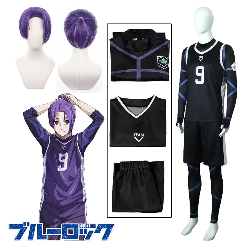 Coslan anime modrý zámok nagi seishiro mikage reo cosplay kostým čierna uniforma kombinézy šortky futbalový klub Halloween Sport