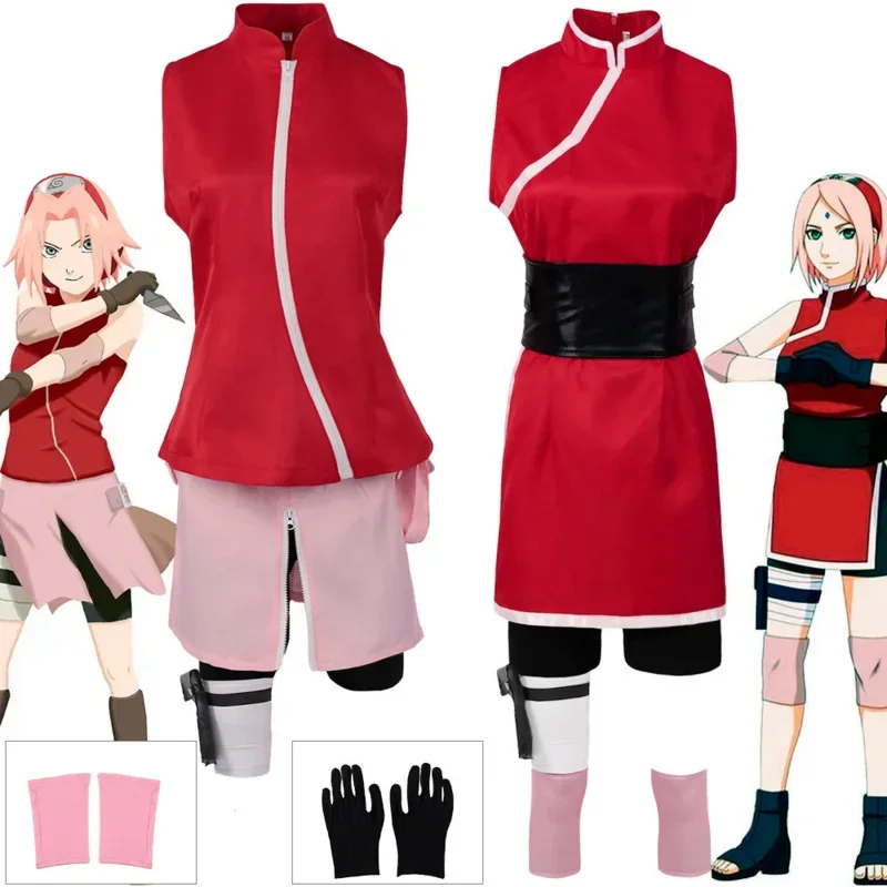 Coslan Anime Shippuuden Haruno Sakura Cosplay kostýmy detské oblečenie šaty Ninja karnevalové uniformy Halloween darček pre dievčatá
